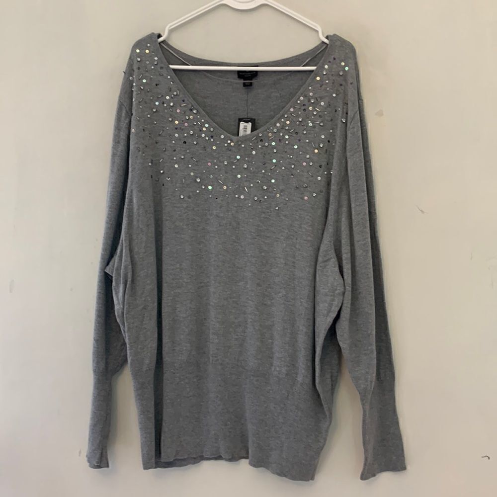 Worthington gray long sleeve sequined sweater Size 3X NWT